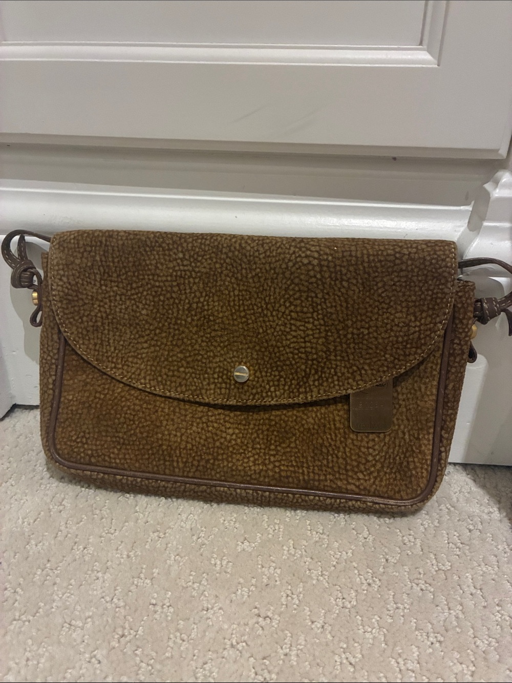 Vintage BORBONESE Redwall OP Partridge Print Suede Crossbody Bag Made in Italy👝